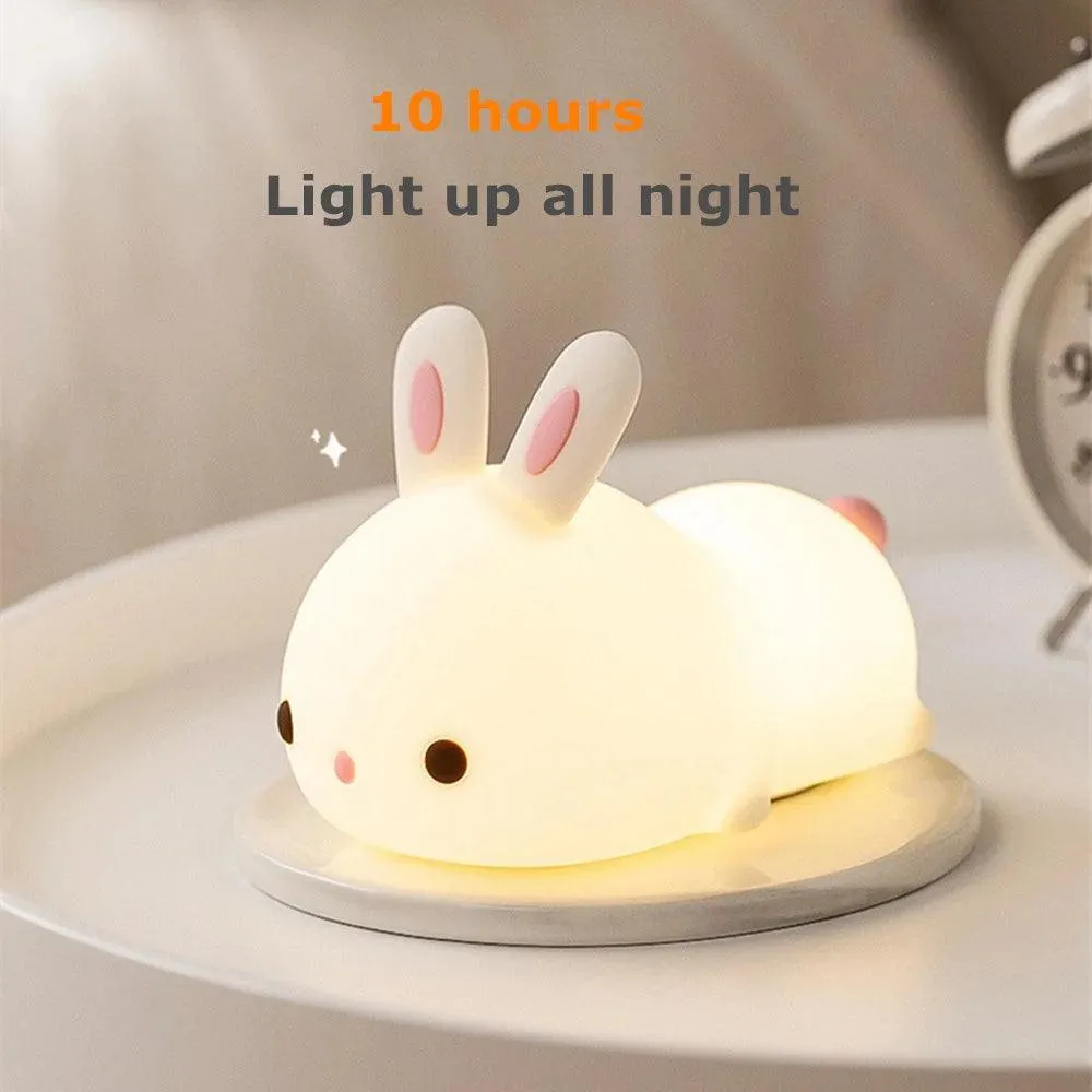 🐰 Touch Sensor RGB LED Rabbit Night Light | 16 Colors USB Rechargeable Silicone Bunny Lamp | Perfect for Children & Baby Gifts