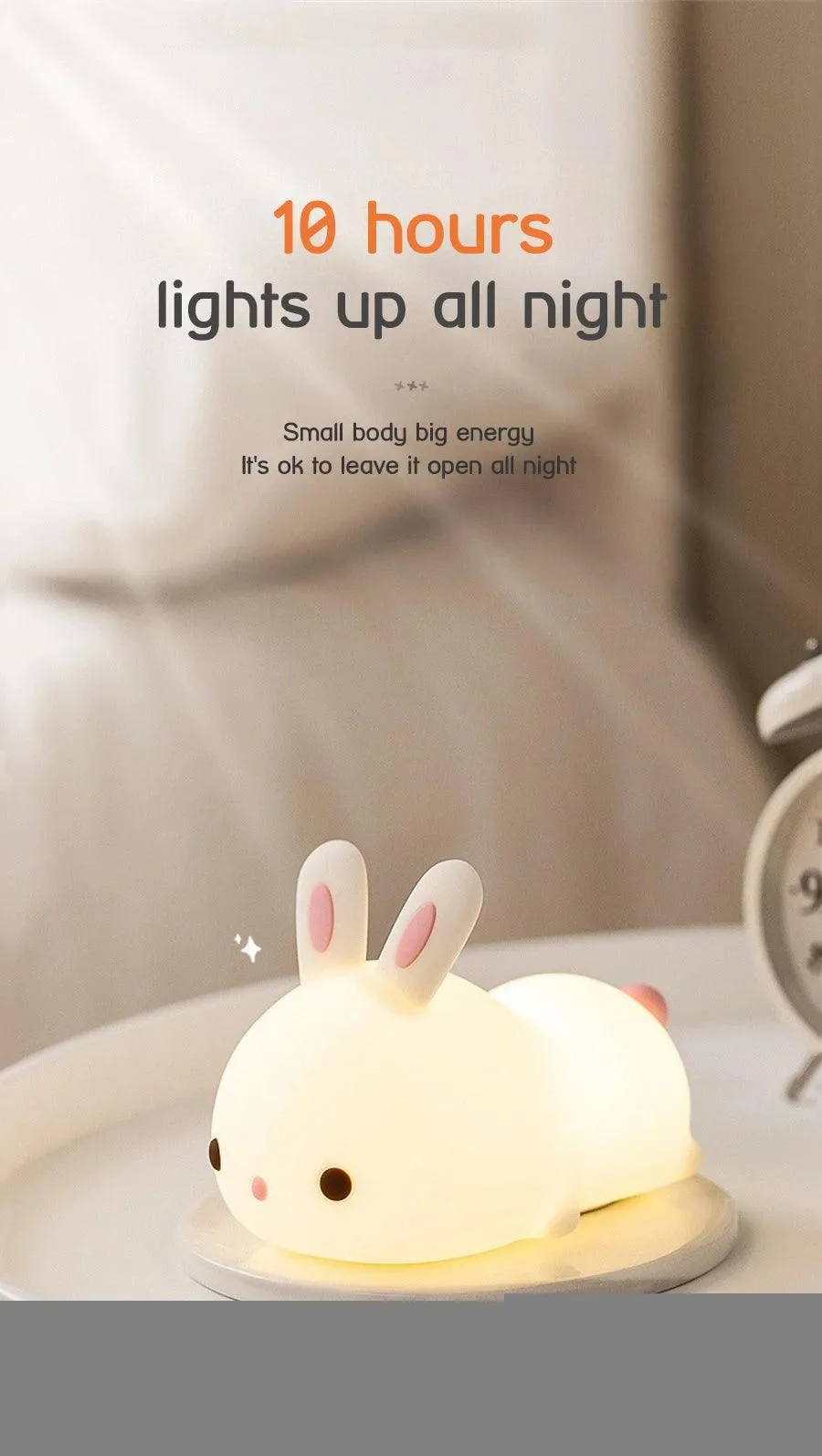 🐰 Touch Sensor RGB LED Rabbit Night Light | 16 Colors USB Rechargeable Silicone Bunny Lamp | Perfect for Children & Baby Gifts