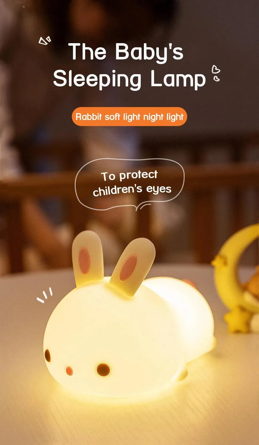 🐰 Touch Sensor RGB LED Rabbit Night Light | 16 Colors USB Rechargeable Silicone Bunny Lamp | Perfect for Children & Baby Gifts