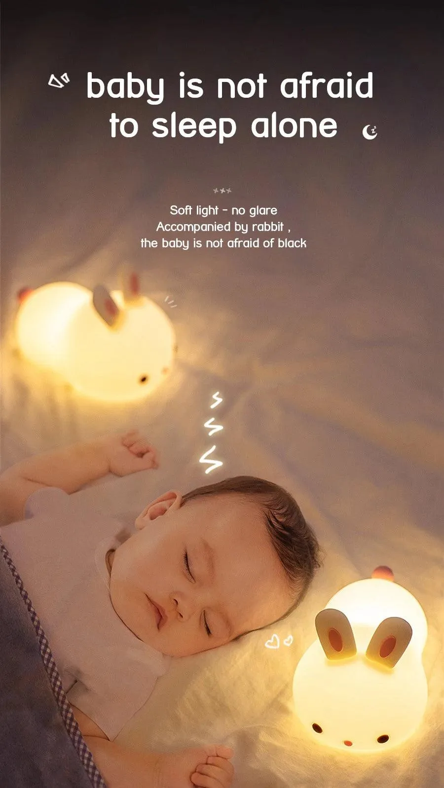 🐰 Touch Sensor RGB LED Rabbit Night Light | 16 Colors USB Rechargeable Silicone Bunny Lamp | Perfect for Children & Baby Gifts