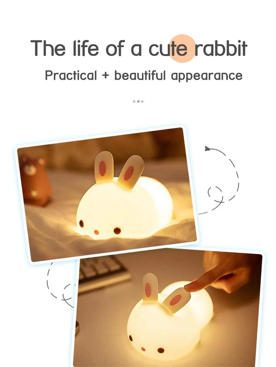 🐰 Touch Sensor RGB LED Rabbit Night Light | 16 Colors USB Rechargeable Silicone Bunny Lamp | Perfect for Children & Baby Gifts