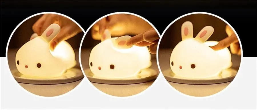 🐰 Touch Sensor RGB LED Rabbit Night Light | 16 Colors USB Rechargeable Silicone Bunny Lamp | Perfect for Children & Baby Gifts