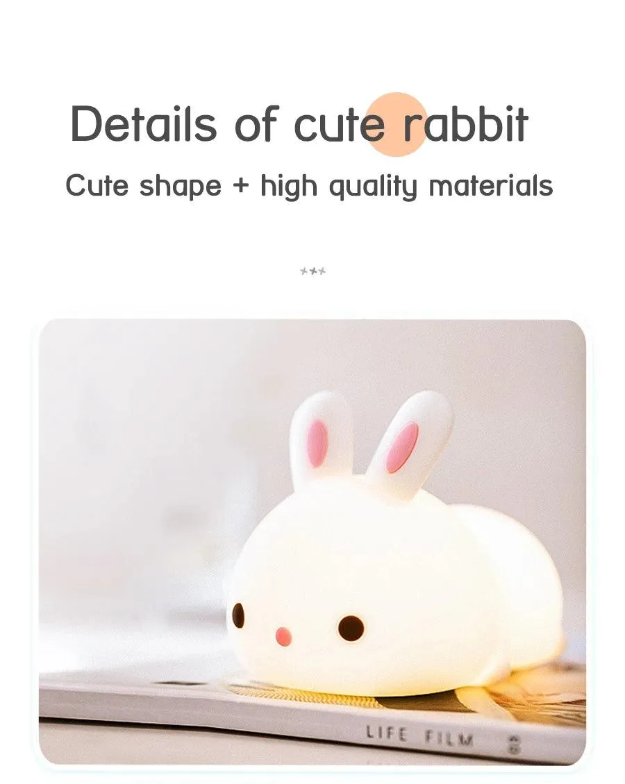 🐰 Touch Sensor RGB LED Rabbit Night Light | 16 Colors USB Rechargeable Silicone Bunny Lamp | Perfect for Children & Baby Gifts