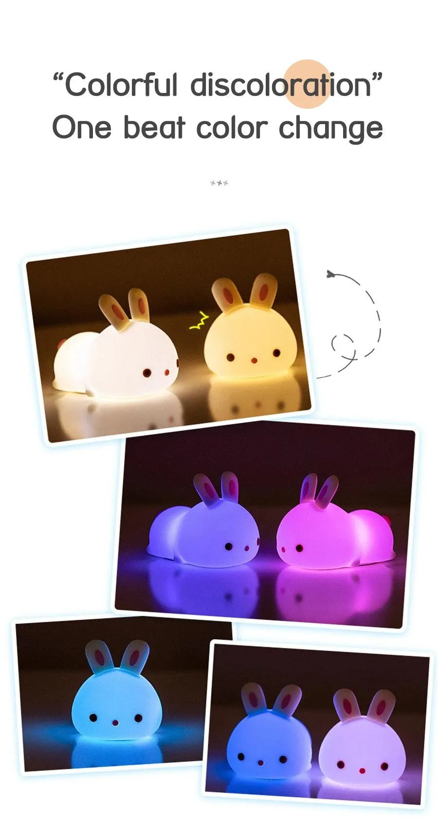 🐰 Touch Sensor RGB LED Rabbit Night Light | 16 Colors USB Rechargeable Silicone Bunny Lamp | Perfect for Children & Baby Gifts