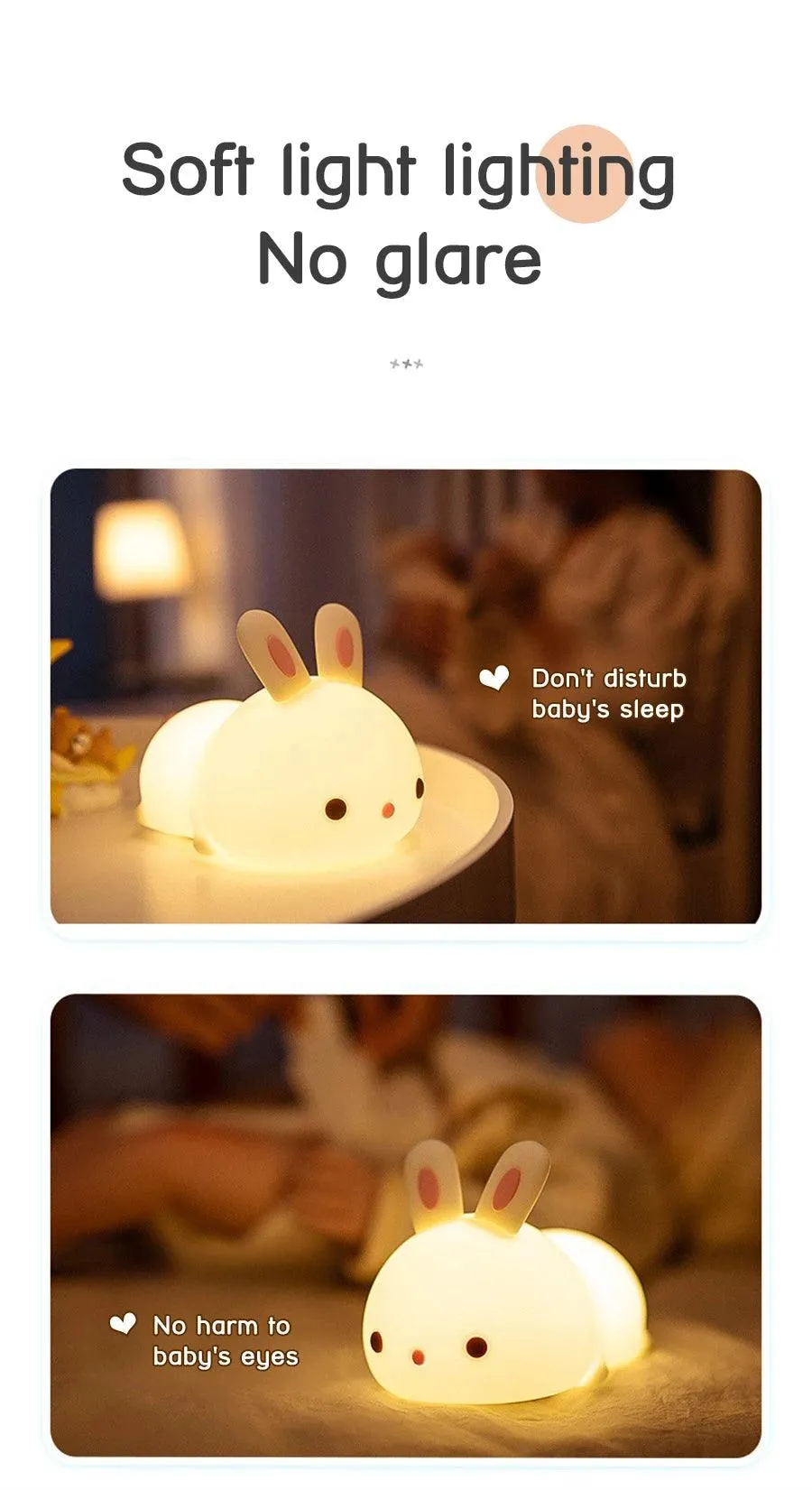 🐰 Touch Sensor RGB LED Rabbit Night Light | 16 Colors USB Rechargeable Silicone Bunny Lamp | Perfect for Children & Baby Gifts