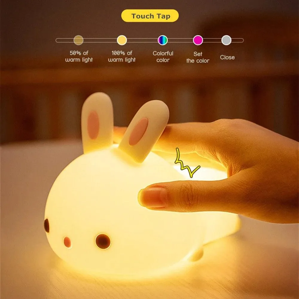 🐰 Touch Sensor RGB LED Rabbit Night Light | 16 Colors USB Rechargeable Silicone Bunny Lamp | Perfect for Children & Baby Gifts