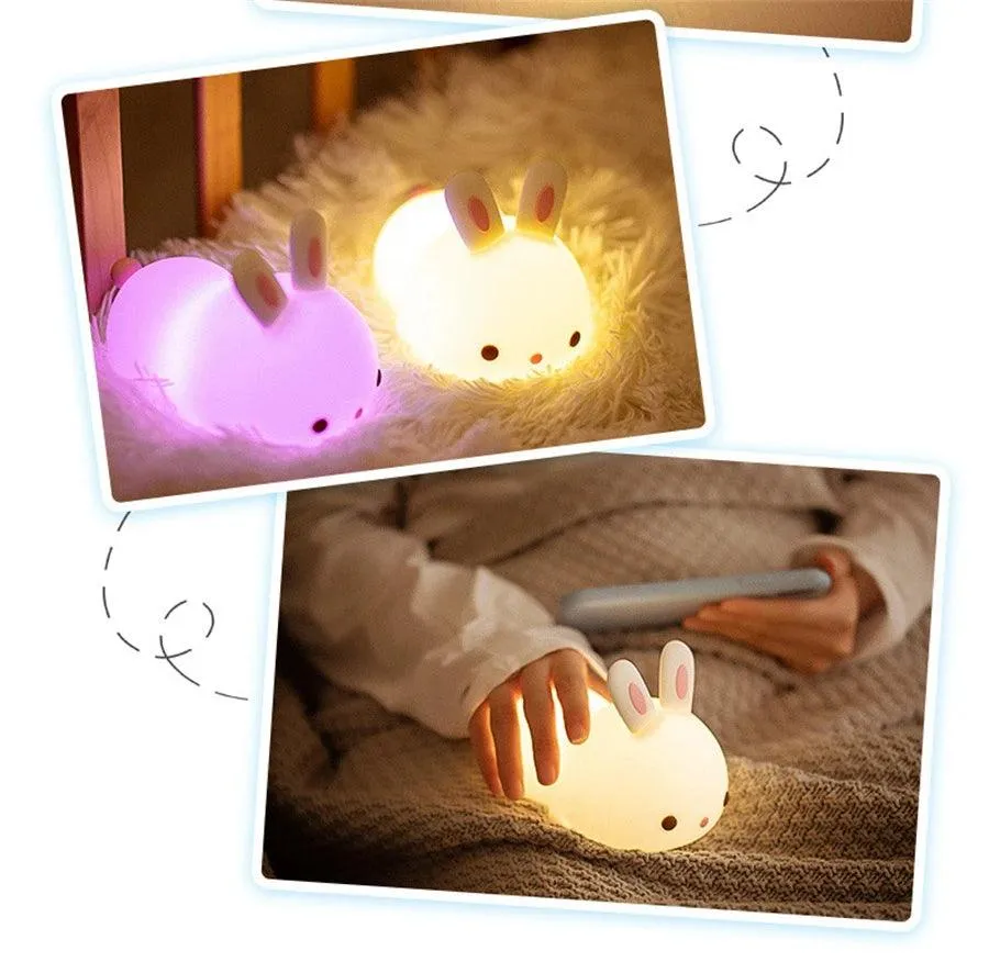🐰 Touch Sensor RGB LED Rabbit Night Light | 16 Colors USB Rechargeable Silicone Bunny Lamp | Perfect for Children & Baby Gifts