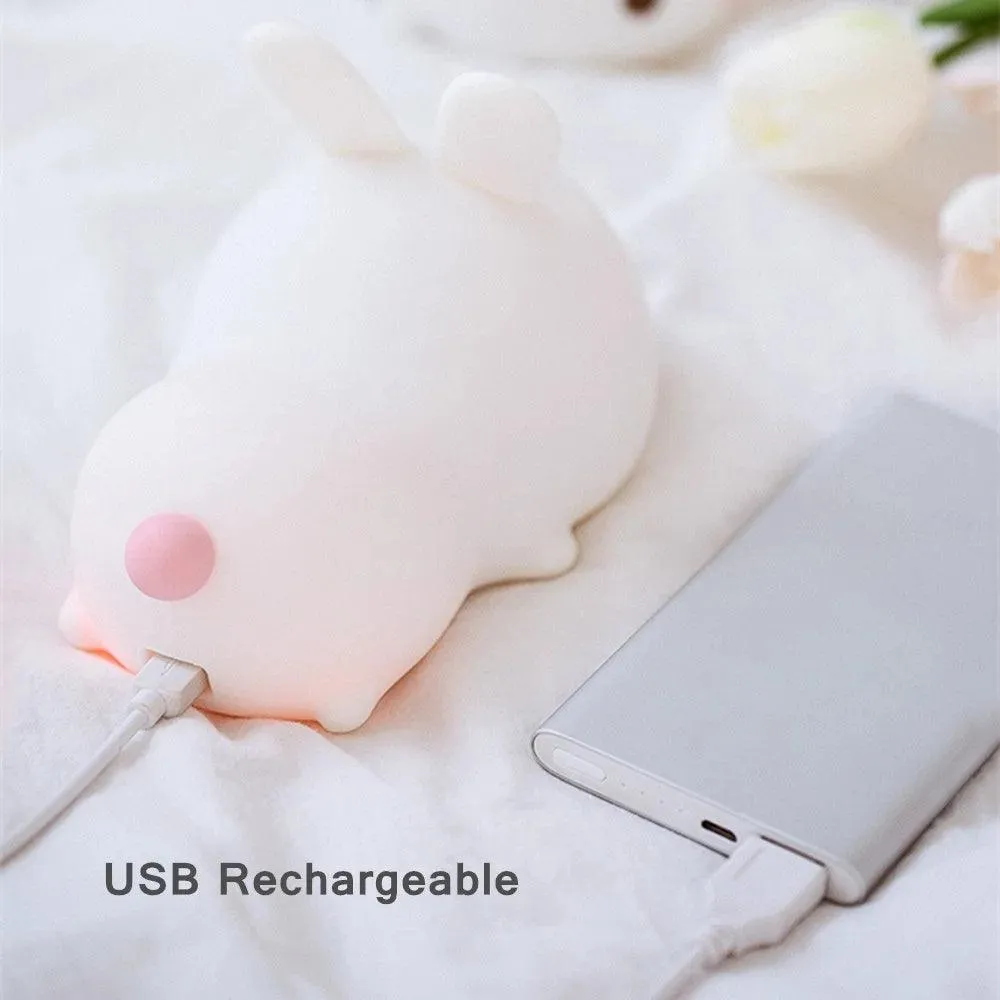 🐰 Touch Sensor RGB LED Rabbit Night Light | 16 Colors USB Rechargeable Silicone Bunny Lamp | Perfect for Children & Baby Gifts