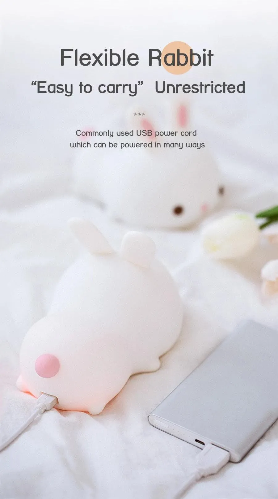 🐰 Touch Sensor RGB LED Rabbit Night Light | 16 Colors USB Rechargeable Silicone Bunny Lamp | Perfect for Children & Baby Gifts