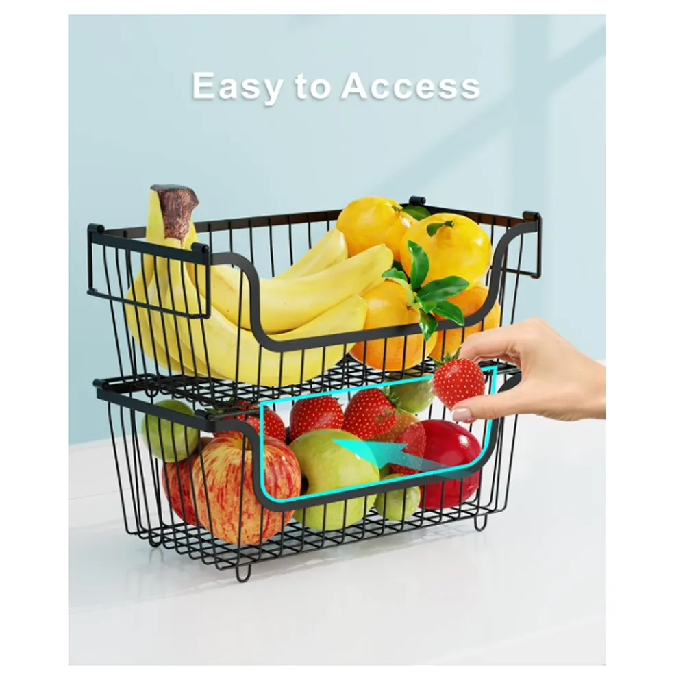2-Piece Space-Saving Stackable Storage Baskets