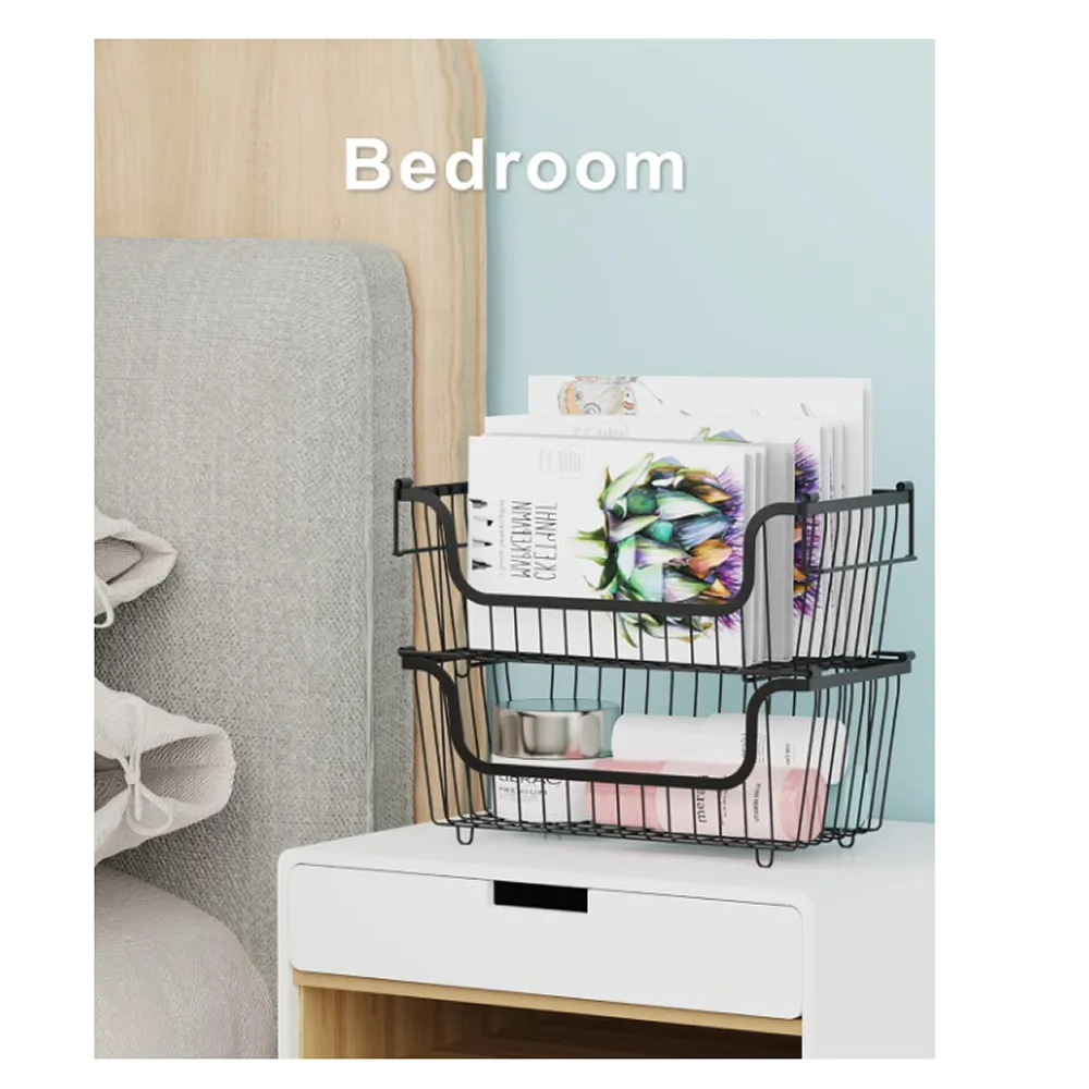 2-Piece Space-Saving Stackable Storage Baskets