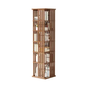 360° Rotating Bamboo 6-Shelf Bookshelf in Dark Wood