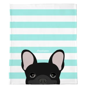 Black French Bulldog on Aqua Stripes | Frenchie Blanket