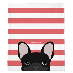 Black French Bulldog on Coral Stripes | Frenchie Blanket