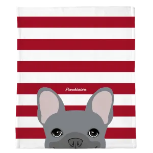 Blue French Bulldog on Red Stripes | Frenchie Blanket