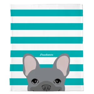 Blue French Bulldog on Teal Stripes | Frenchie Blanket