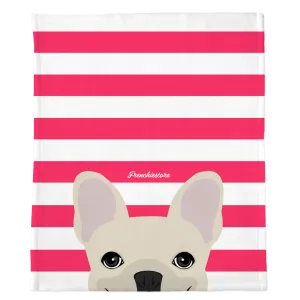 Cream French Bulldog on Hot Pink Stripes | Frenchie Blanket