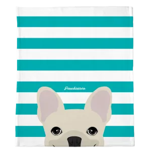 Cream French Bulldog on Teal Stripes | Frenchie Blanket
