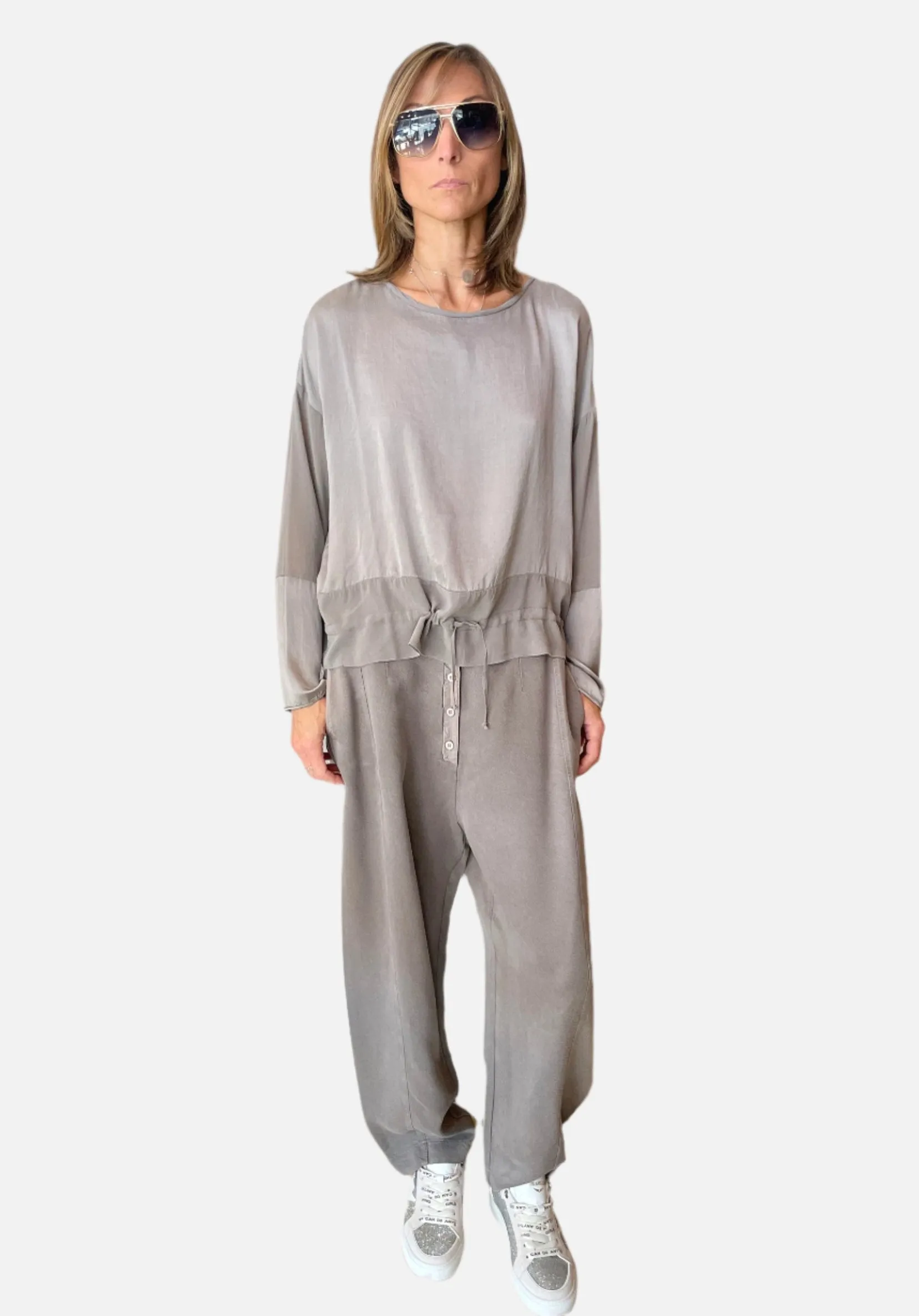 Ergonomic Drop Crotch Cupro Trousers - Grey