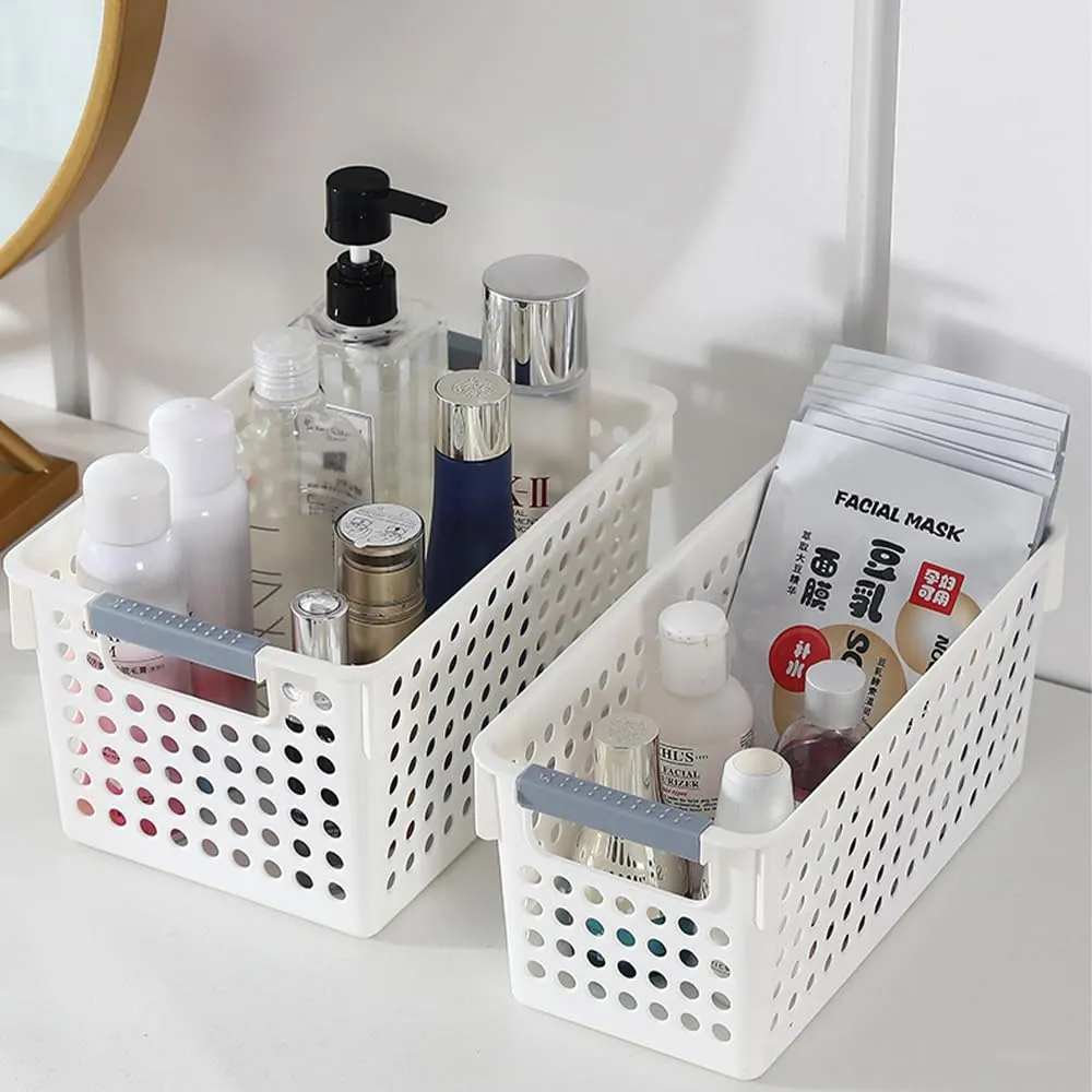 Kuber Industries Large Hollow Storage Basket With Handle|Kitchen & Home Organizer For Wardrobe|Tray For Toys, Fruits, Books-Pack of 3 (White)