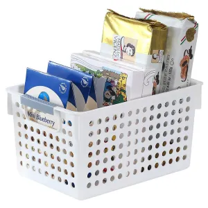 Kuber Industries Large Hollow Storage Basket With Handle|Kitchen & Home Organizer For Wardrobe|Tray For Toys, Fruits, Books-Pack of 3 (White)