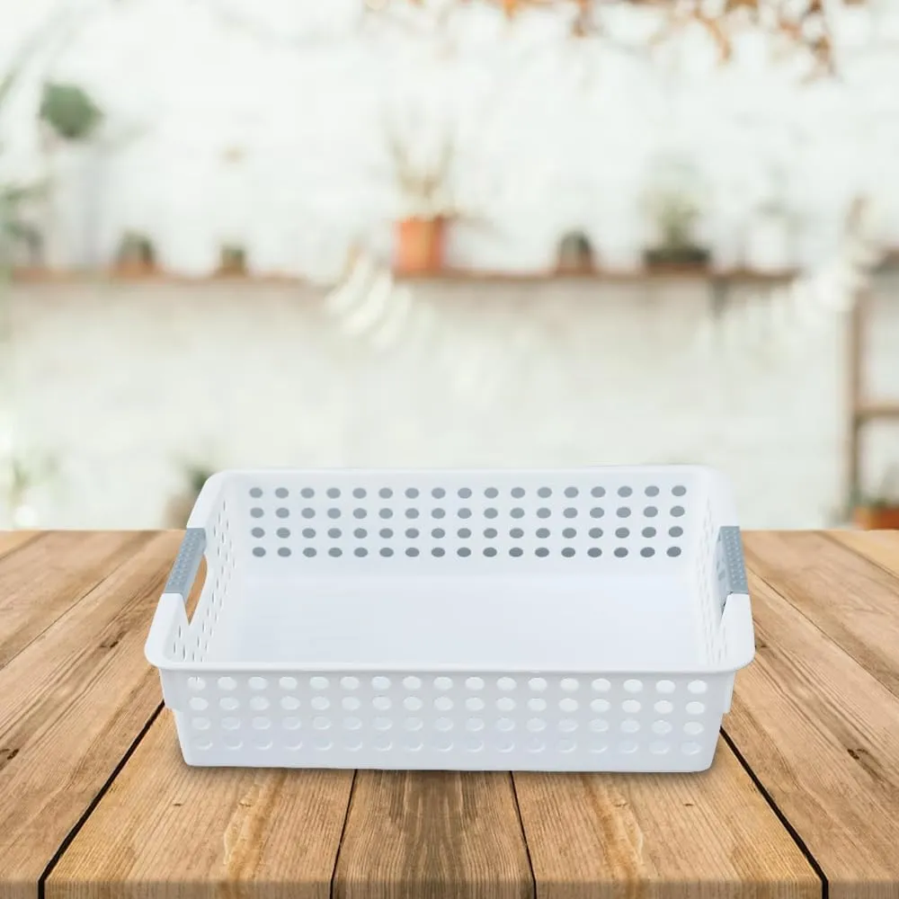 Kuber Industries Small Hollow Storage Basket|Kitchen & Home Organizer For Wardrobe|Tray For Toys, Fruits-Pack of 3 Books (White)