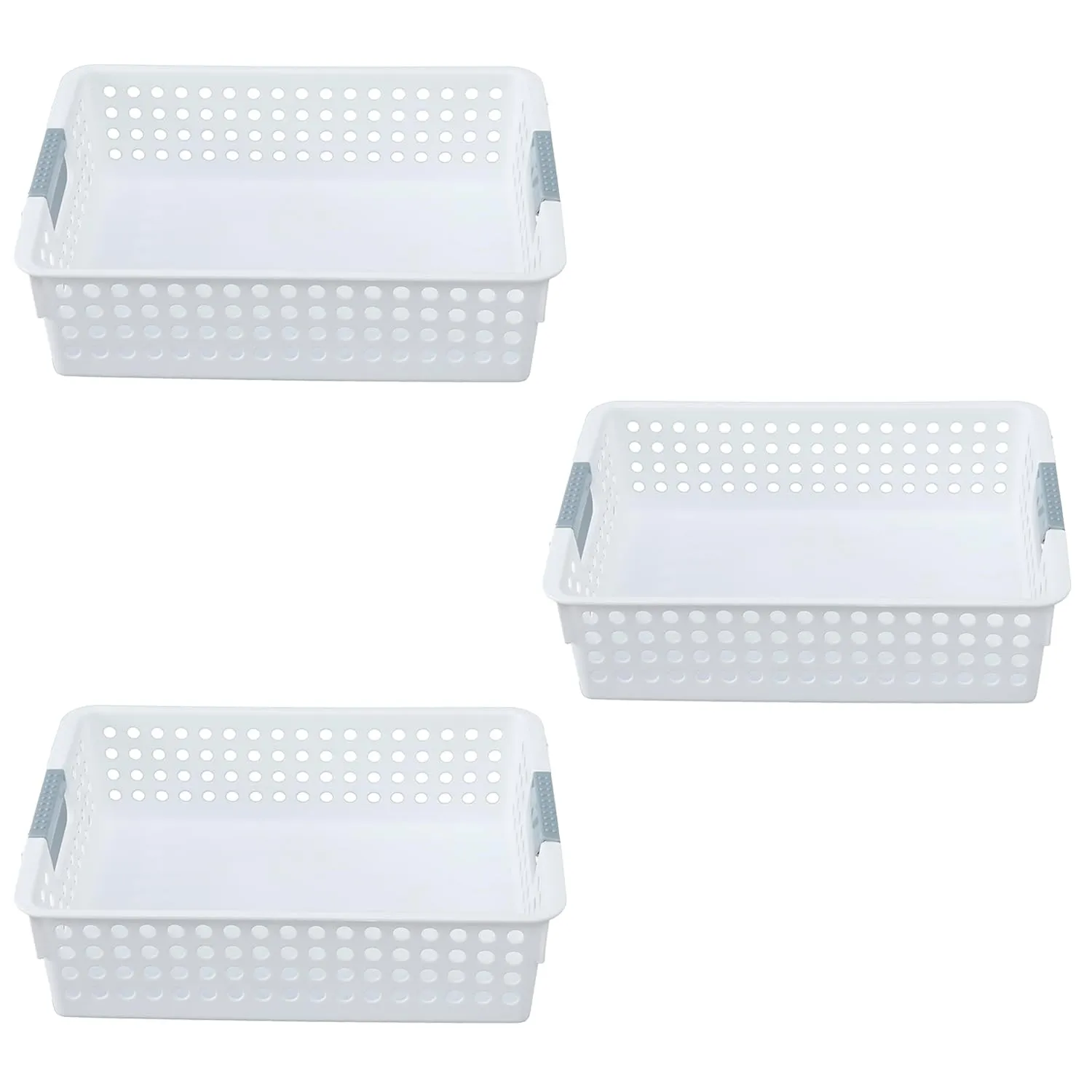 Kuber Industries Small Hollow Storage Basket|Kitchen & Home Organizer For Wardrobe|Tray For Toys, Fruits-Pack of 3 Books (White)