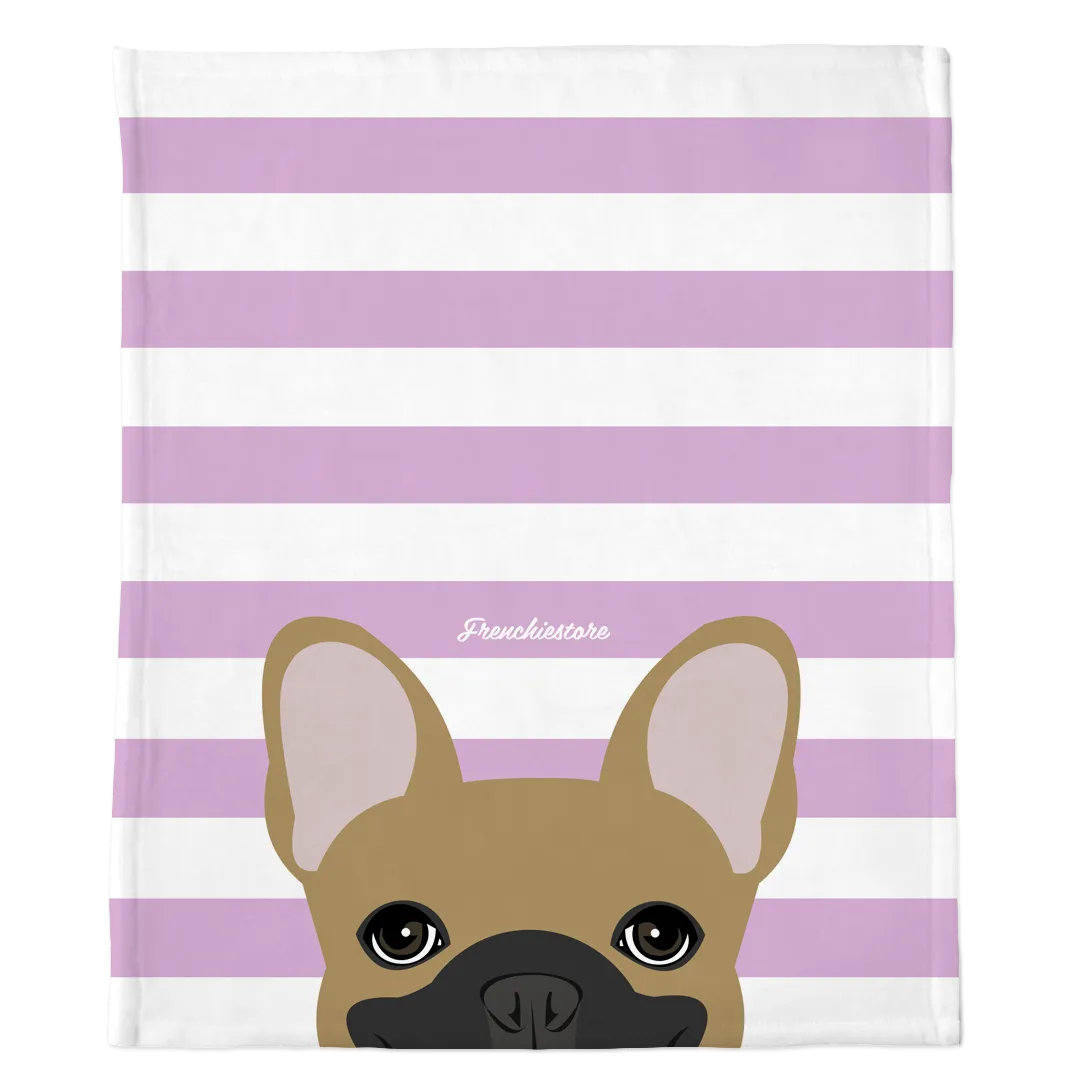 Masked Fawn French Bulldog on Lavender Stripes | Frenchie Blanket