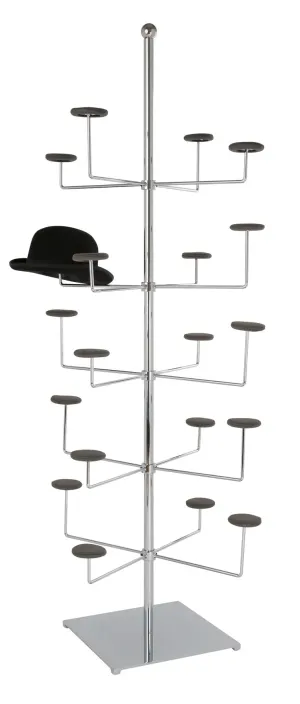 Millinery Display Rack, 5 Tier, Floor Standing, Non-rotating, 14" Square Base, Chrome, Includes Foam Pads
