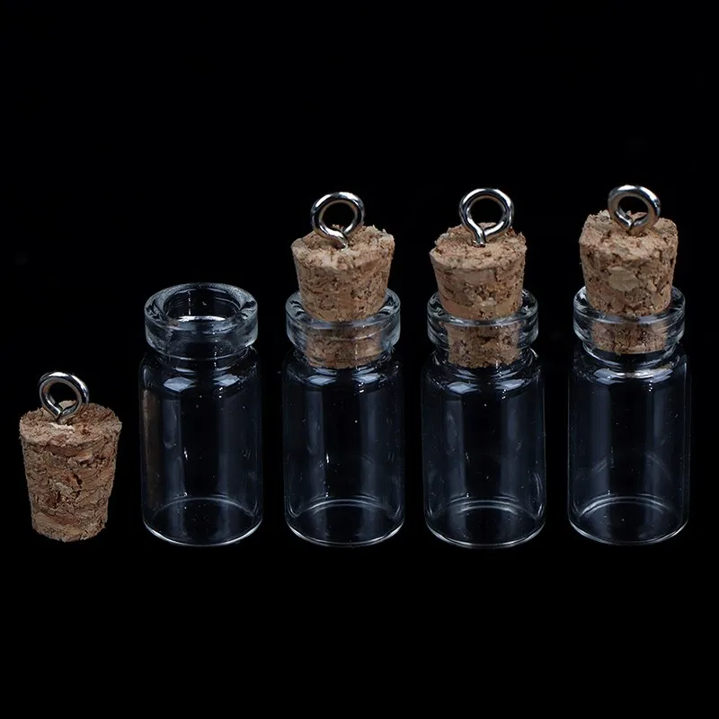 Mini Glass Corked Bottles with Necklace Loop (10Pcs)