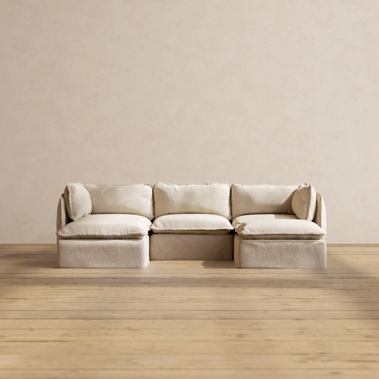 Modular Washable 3-Seater U-Sectional in Oat | Deluxe  Seat | Contour Pillow