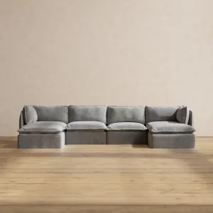 Modular Washable 4-Seater U-Sectional in Ash | Deluxe  Seat | Contour Pillow