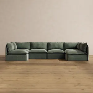 Modular Washable 6-Seater Open-Ends U-Sectional in Willow | Deluxe  Seat | Contour Pillow
