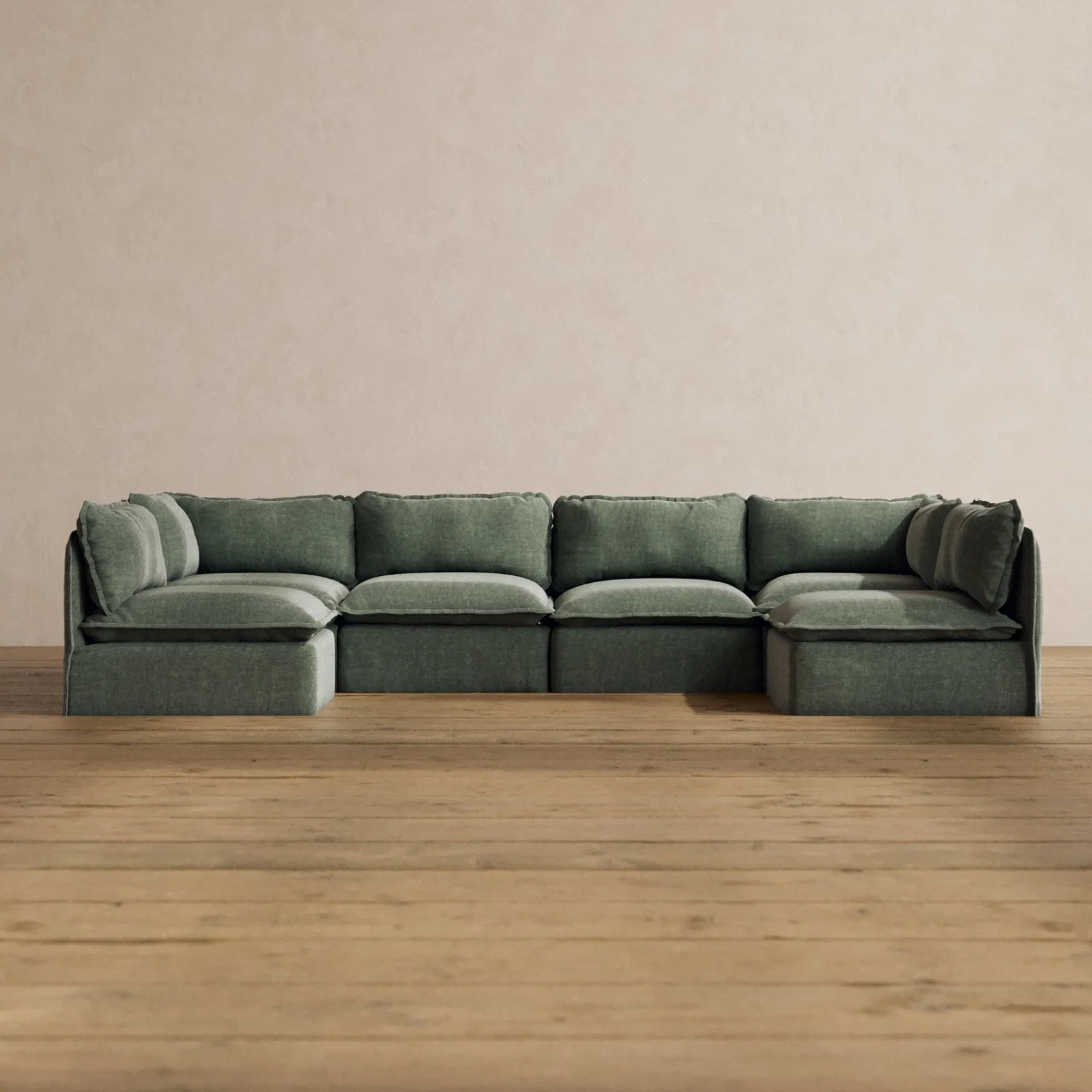 Modular Washable 6-Seater Open-Ends U-Sectional in Willow | Deluxe  Seat | Contour Pillow