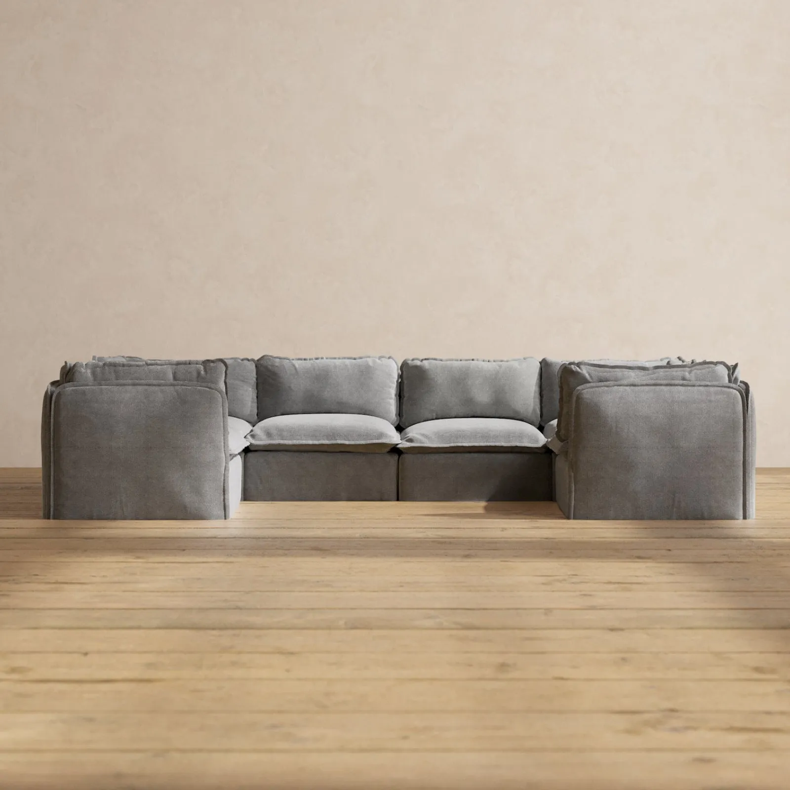 Modular Washable 6-Seater U-Sectional in Ash | Deluxe  Seat | Contour Pillow