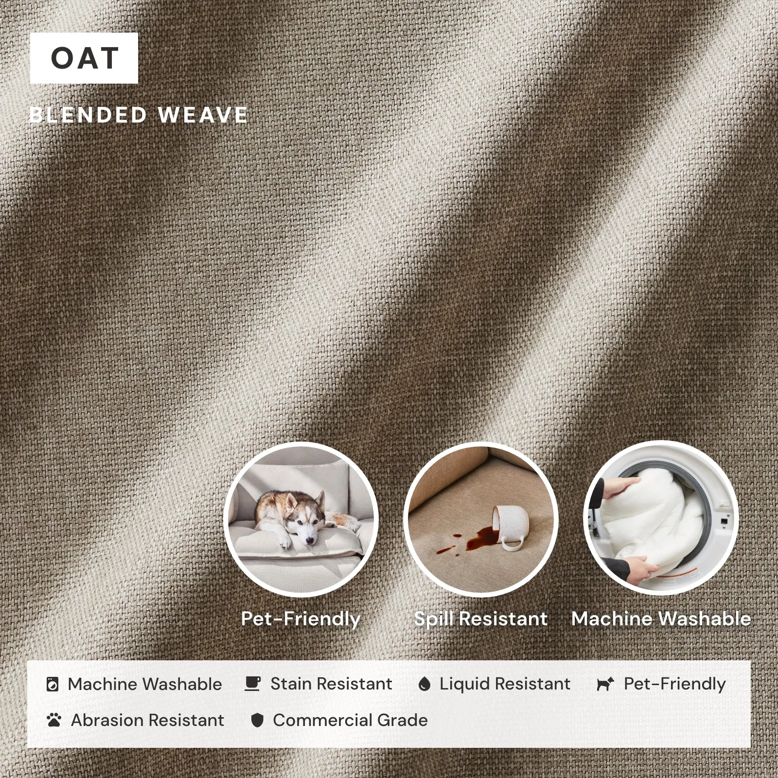 Modular Washable 7-Seater Open-Ends U-Sectional in Oat | Deluxe  Seat | Contour Pillow