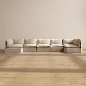 Modular Washable 7-Seater Open-Ends U-Sectional in Oat | Deluxe  Seat | Contour Pillow