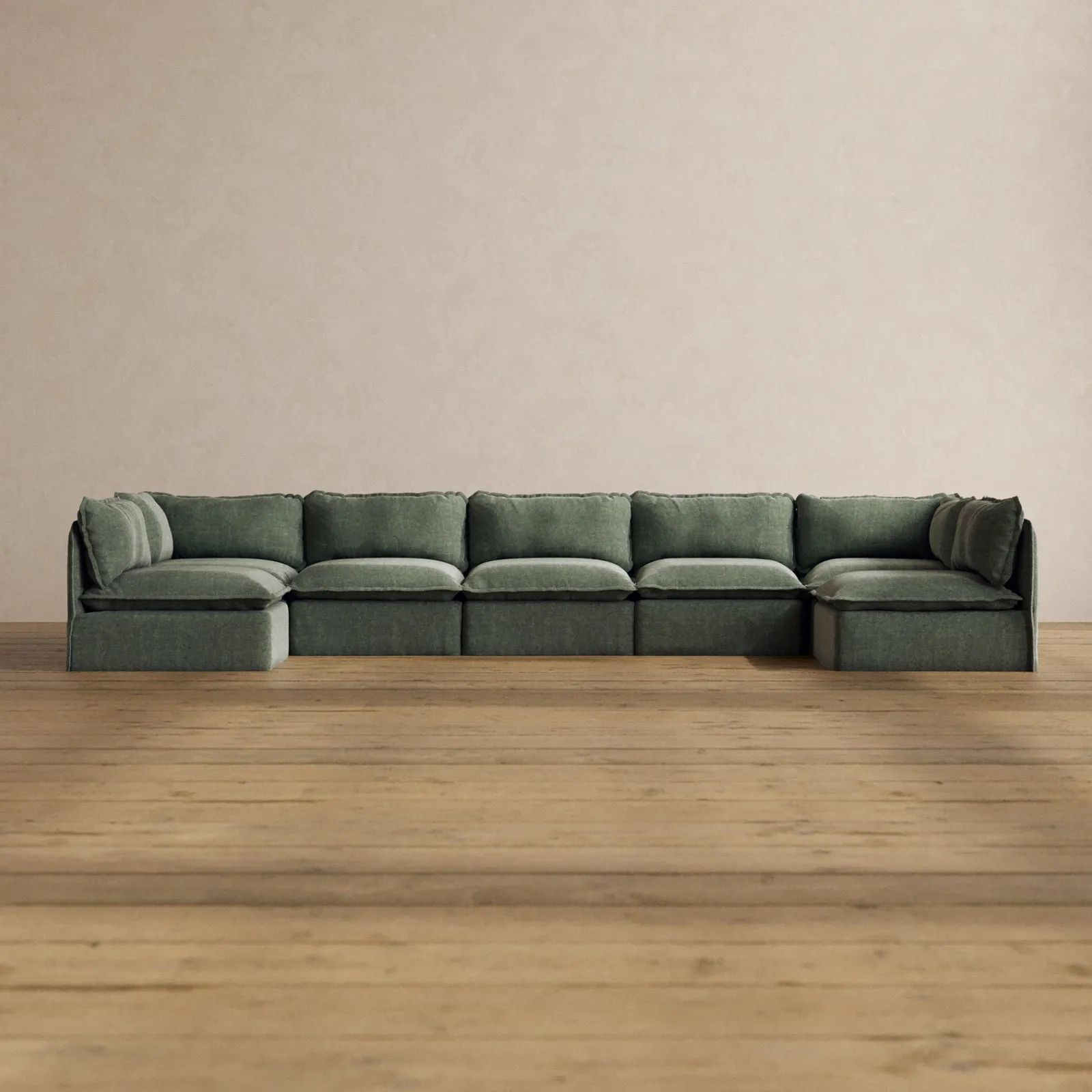 Modular Washable 7-Seater Open-Ends U-Sectional in Willow | Deluxe  Seat | Contour Pillow