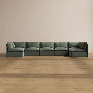 Modular Washable 7-Seater Open-Ends U-Sectional in Willow | Deluxe  Seat | Contour Pillow