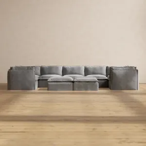 Modular Washable 7-Seater U-Sectional   Bench Ottoman in Ash | Deluxe  Seat | Contour Pillow