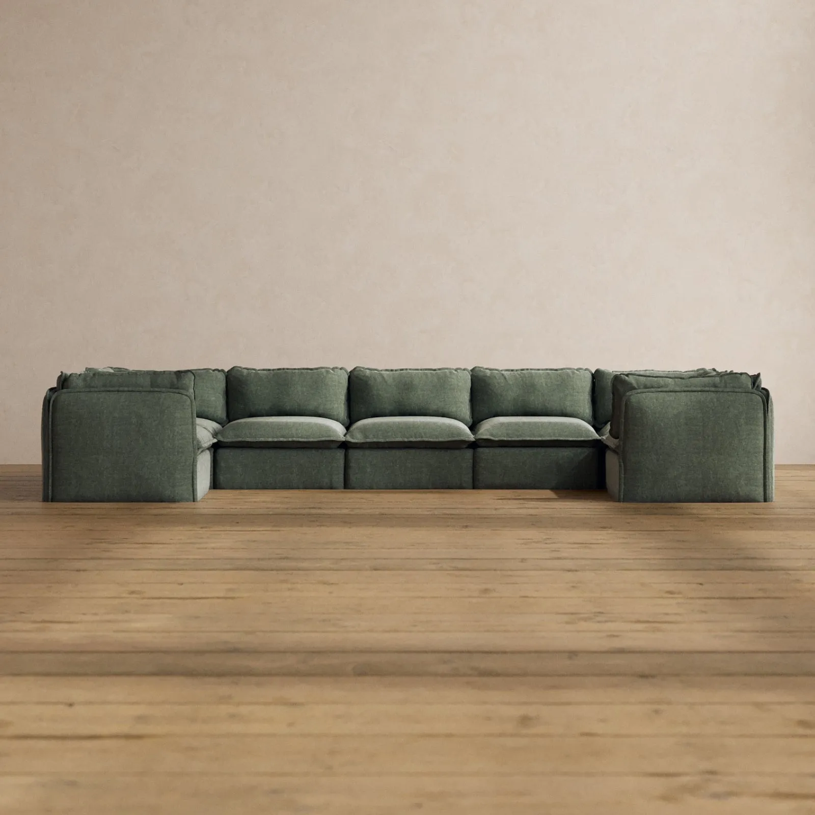 Modular Washable 7-Seater U-Sectional in Willow | Deluxe  Seat | Contour Pillow