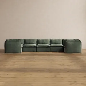 Modular Washable 7-Seater U-Sectional in Willow | Deluxe  Seat | Contour Pillow