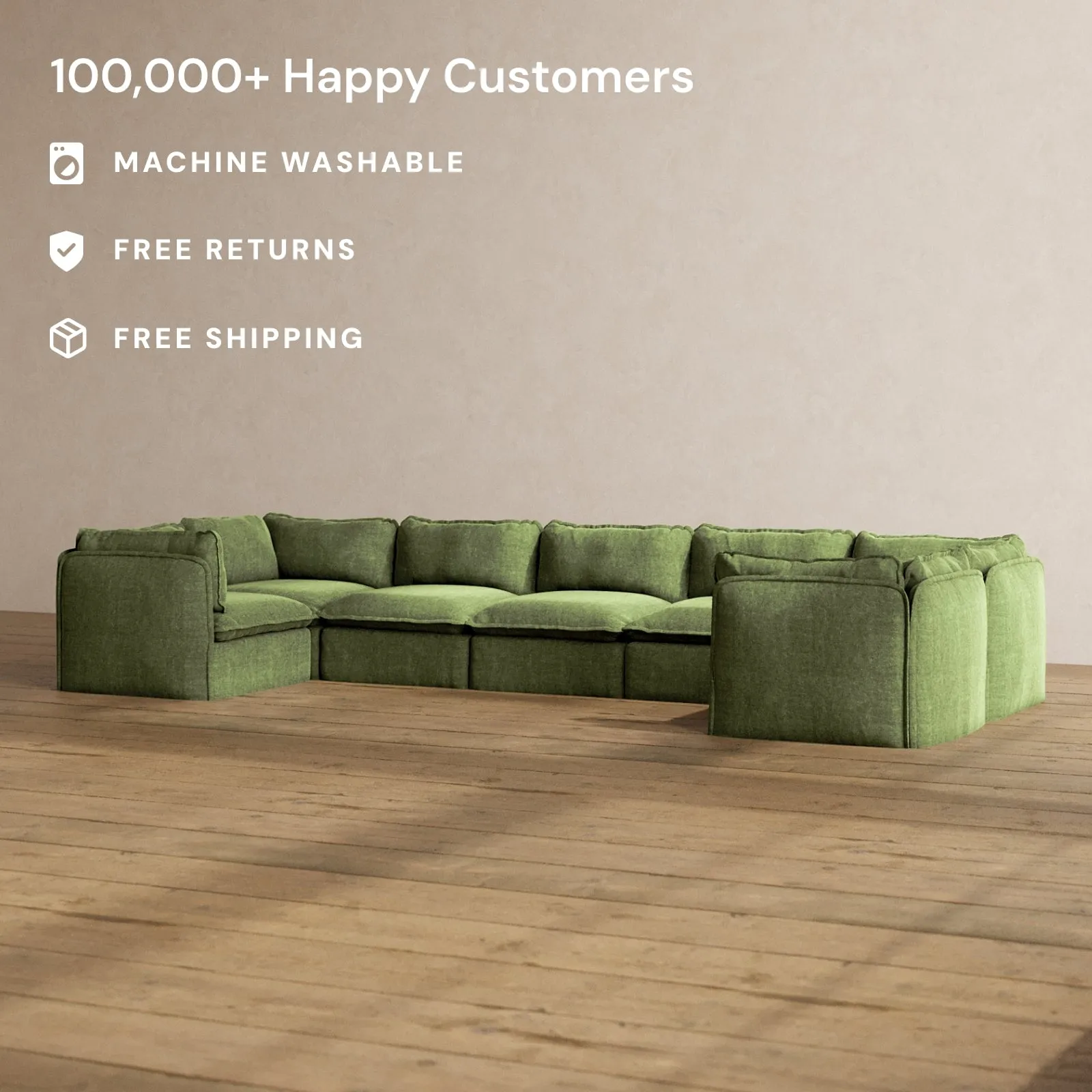 Modular Washable 7-Seater U-Sectional in Willow | Deluxe  Seat | Contour Pillow