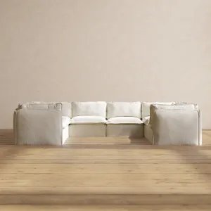 Modular Washable 8-Seater U-Sectional in Eggshell | Deluxe  Seat | Contour Pillow