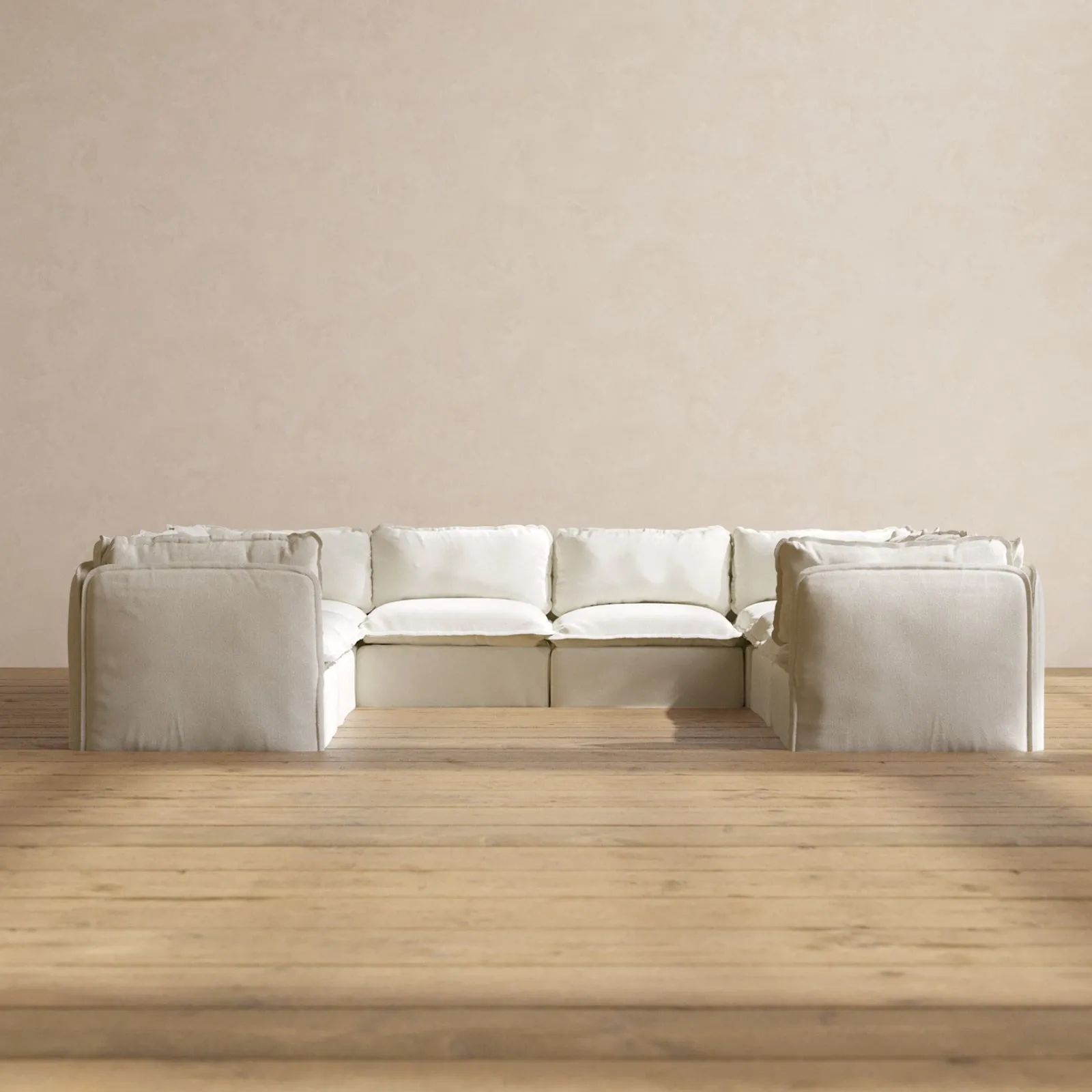 Modular Washable 8-Seater U-Sectional in Eggshell | Deluxe  Seat | Contour Pillow