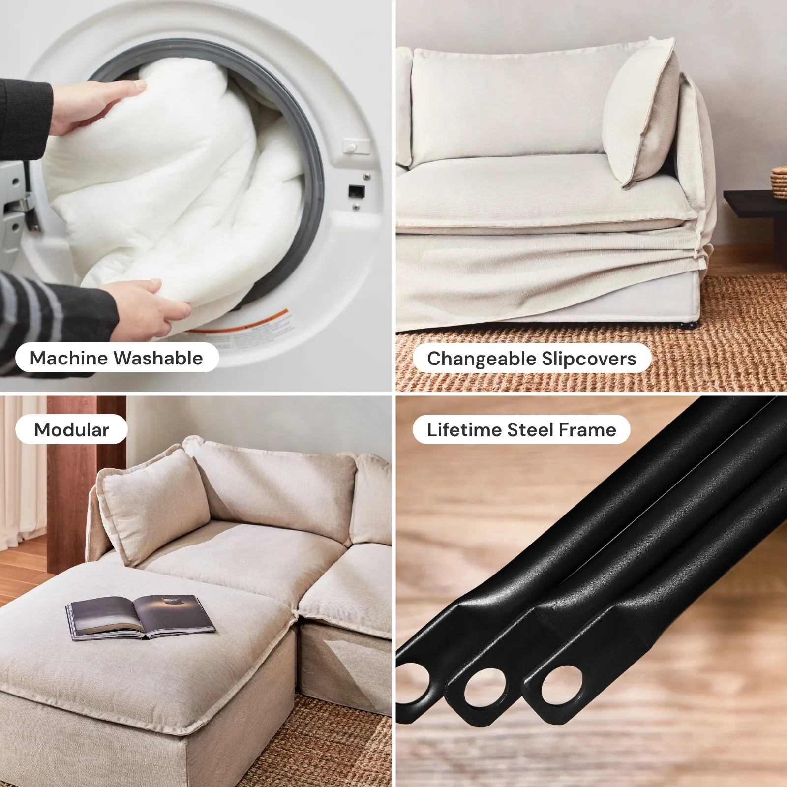 Modular Washable 9-Seater Open-Ends U-Sectional in Ash | Deluxe  Seat | Contour Pillow