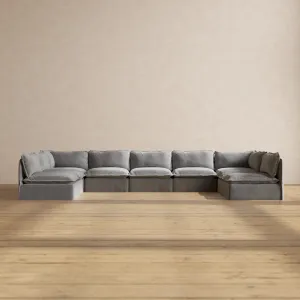 Modular Washable 9-Seater Open-Ends U-Sectional in Ash | Deluxe  Seat | Contour Pillow