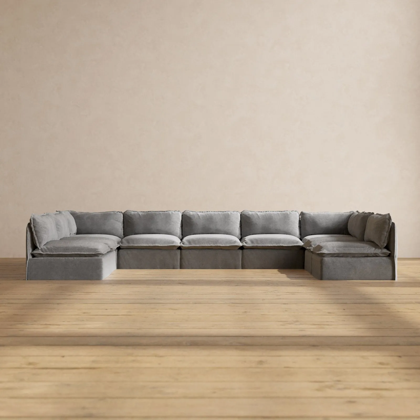Modular Washable 9-Seater Open-Ends U-Sectional in Ash | Deluxe  Seat | Contour Pillow