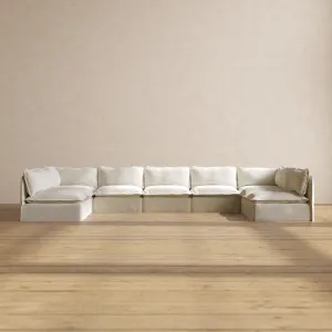 Modular Washable 9-Seater Open-Ends U-Sectional in Eggshell | Deluxe  Seat | Contour Pillow