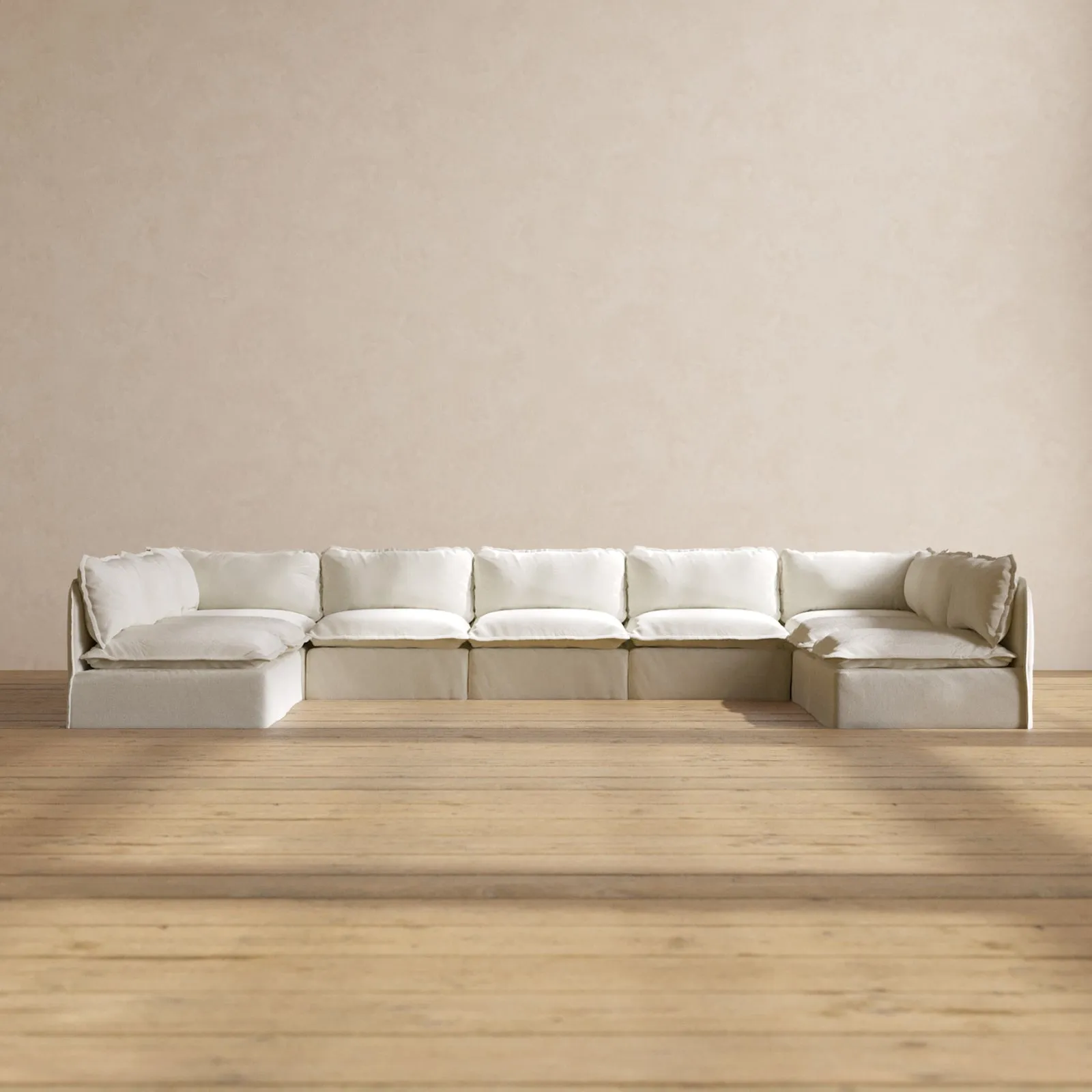 Modular Washable 9-Seater Open-Ends U-Sectional in Eggshell | Deluxe  Seat | Contour Pillow